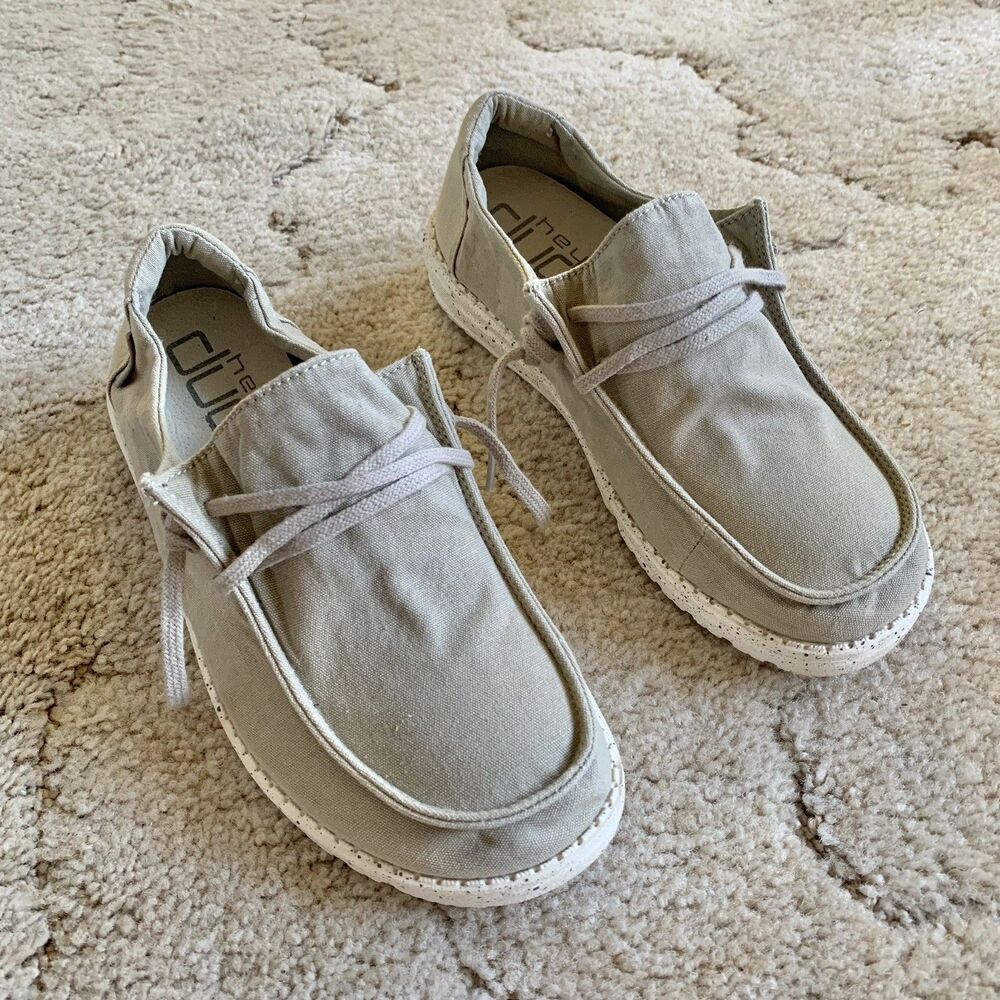 Hey Dude Women’s Wendy Gray Canvas Slip On Casual Loafer Shoes US 8 EU 39